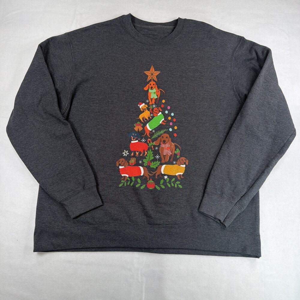 Dachshund Christmas Tree Sweatshirt 2XL Wiener Dog Doxie Holiday Gray